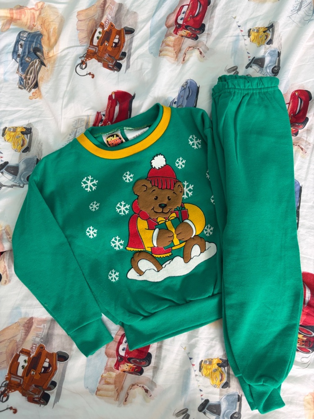 Vintage Sears Green Bear Holiday Sweatshirt & Jogger Set- 3T